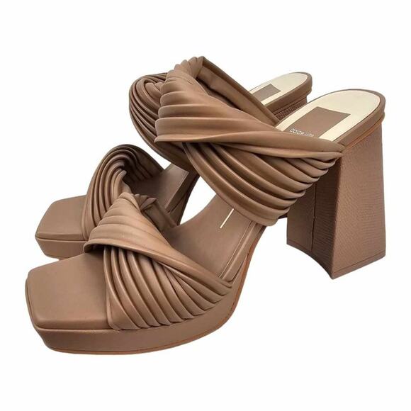 NEW Dolce Vita Chunky Block Heel Platform Slide Sandals Neutral Beige Size 7 - Picture 9 of 11